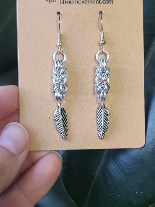 Chainmail Byzantine Feather Earrings