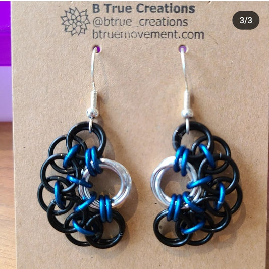 Black & Blue Chainmail Fan Earrings