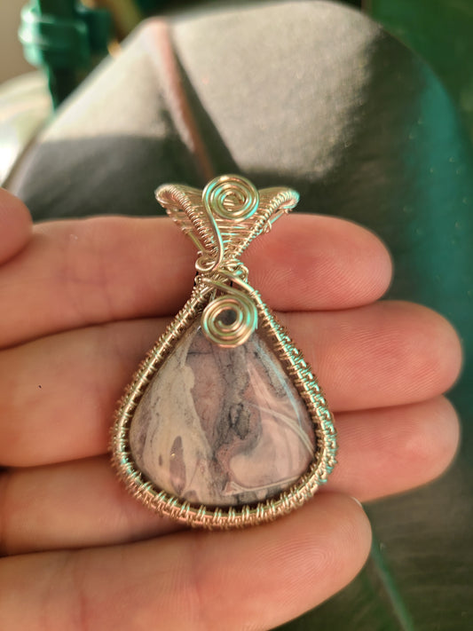 Wire Wrap Porcelain Jasper Pendant