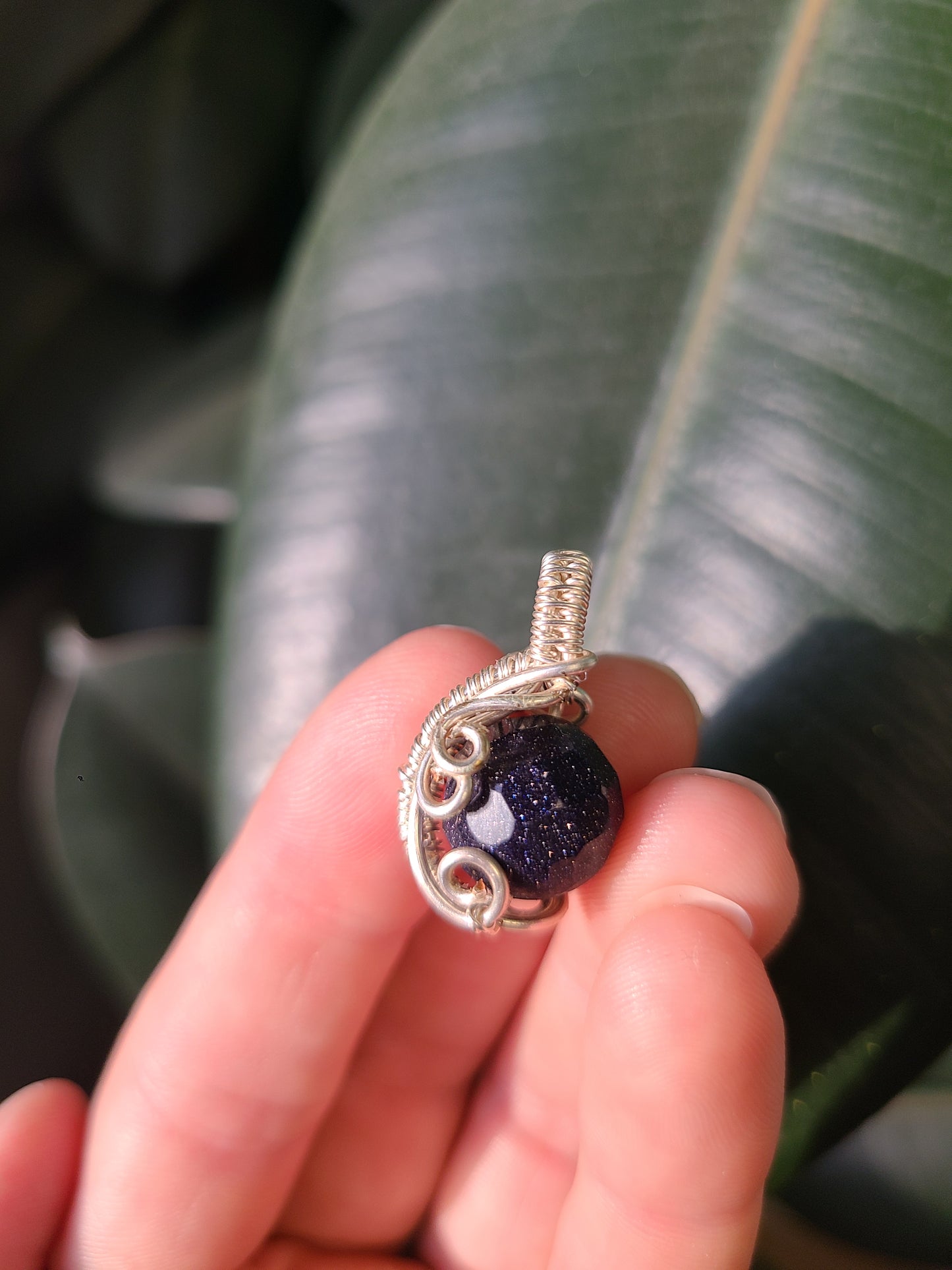 Wire Wrap Blue Goldstone Reversible Pendant