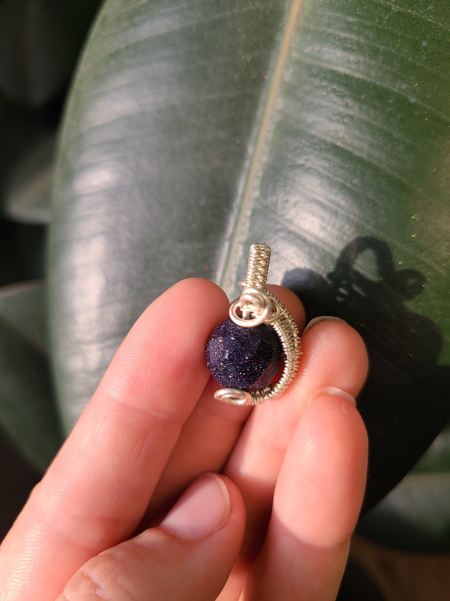 Wire Wrap Blue Goldstone Reversible Pendant