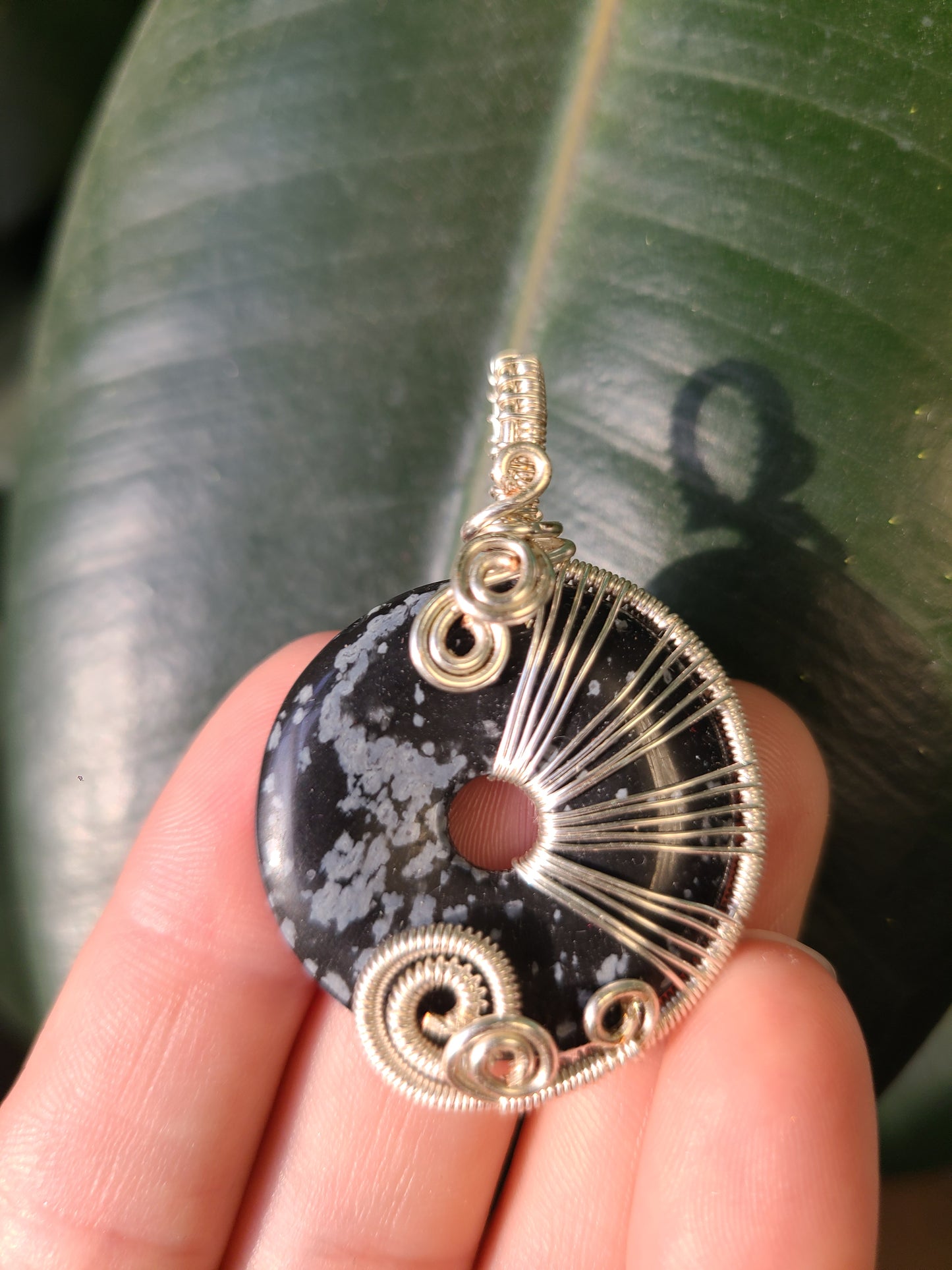 Wire Wrap Snowflake Obsidian Stone