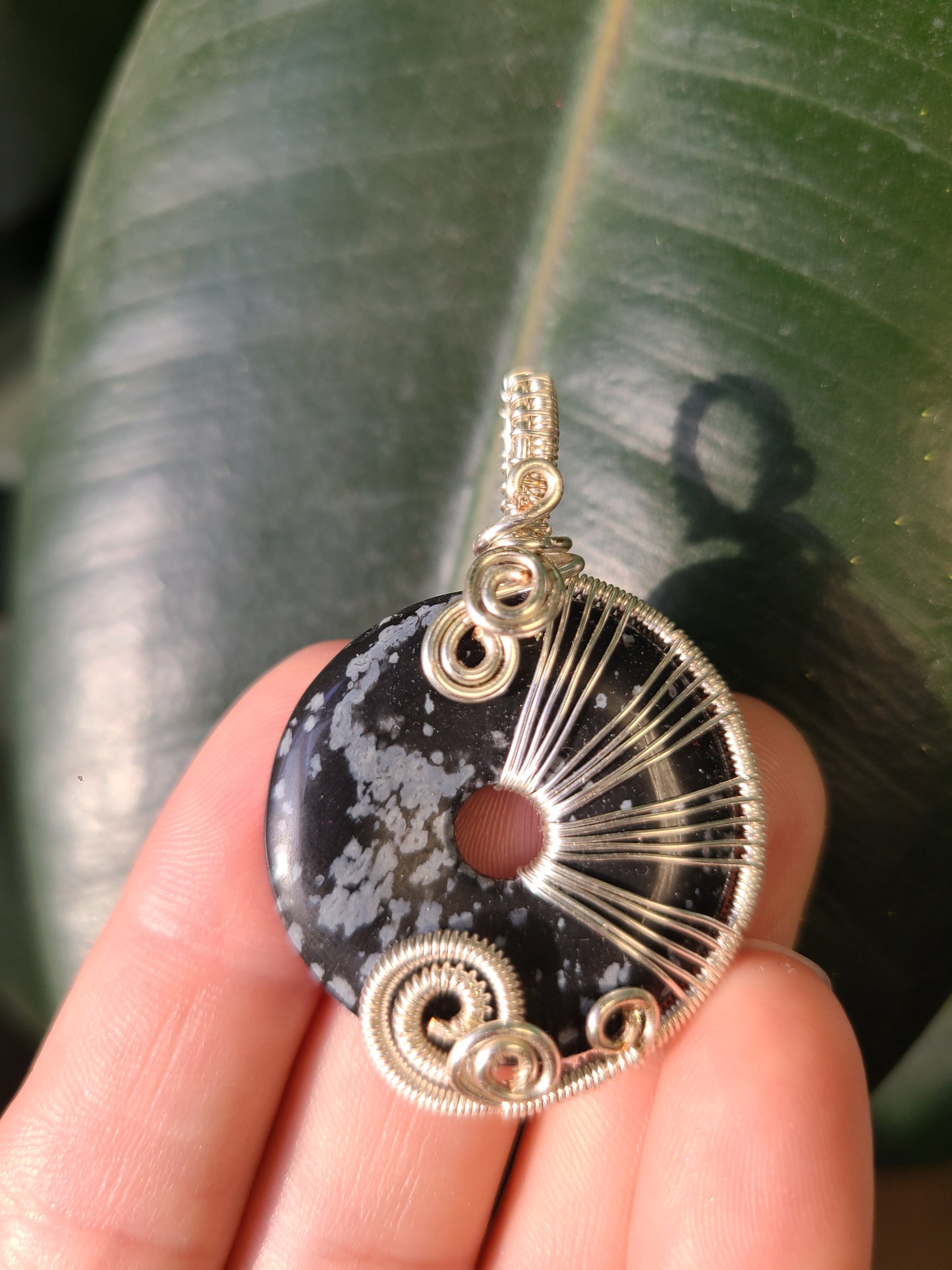 Wire Wrap Snowflake Obsidian Stone