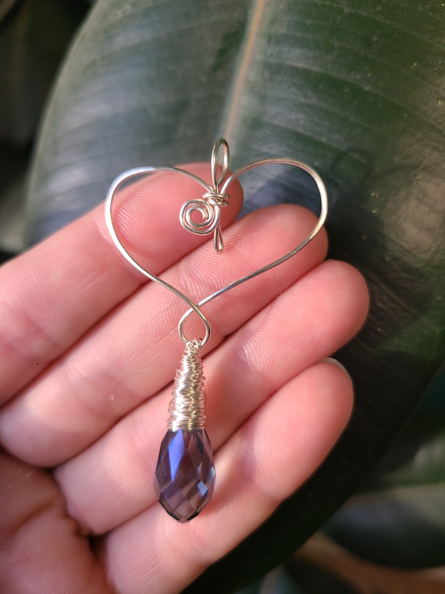 Wire Heart Glass Teardrop Pendant