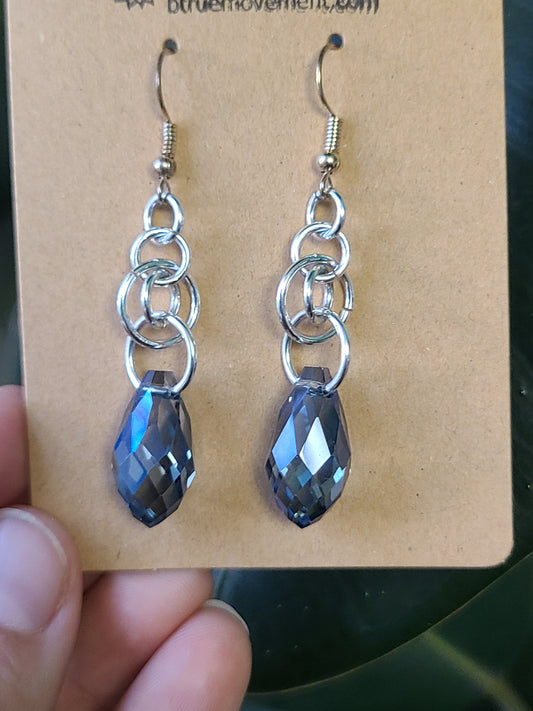 Chainmail Glass Tear Drop Dangle Earrings