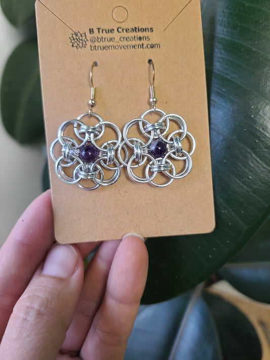 Chainmail Helm Flower Earrings