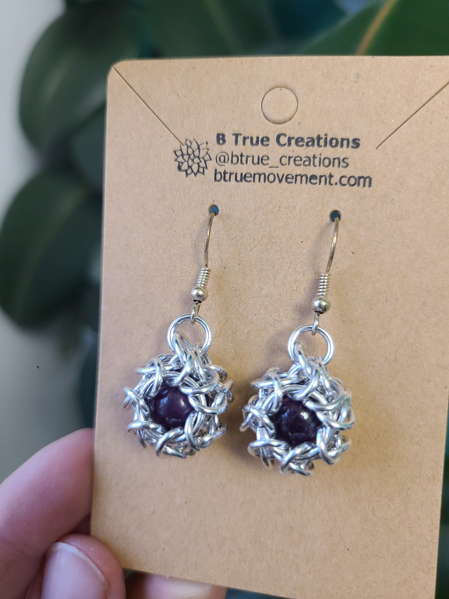 Chainmail Captured Bead Earrings - Amethyst