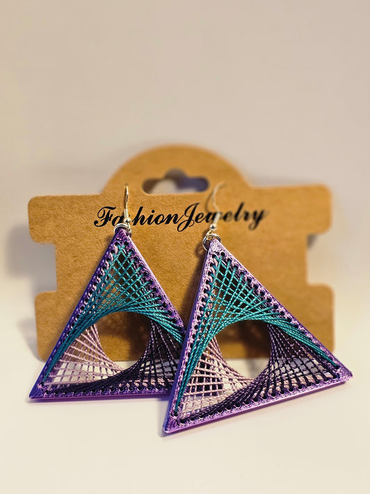 String Art Earrings - Purple Seas