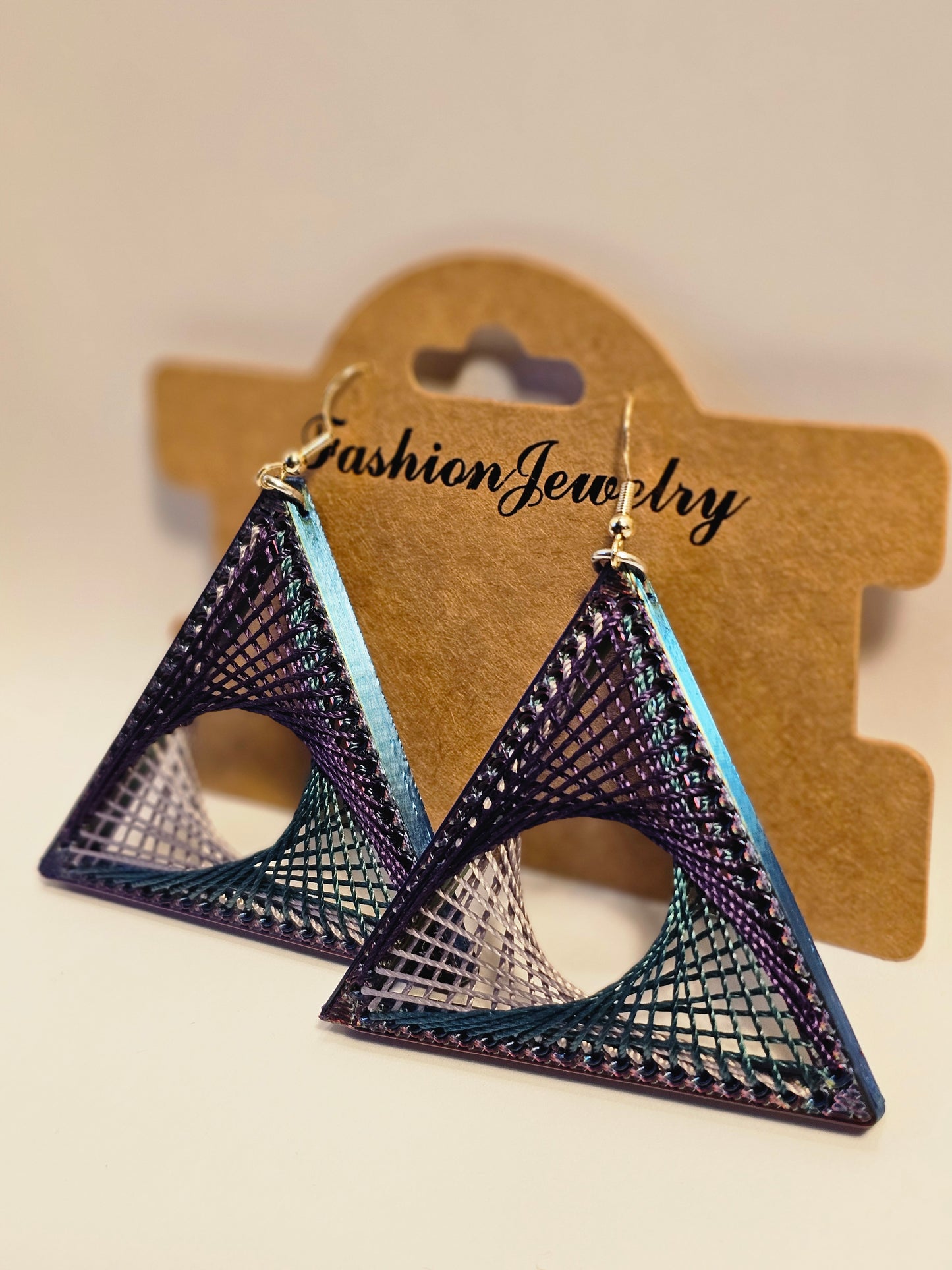 String Art Earrings - Purple Blue Shift